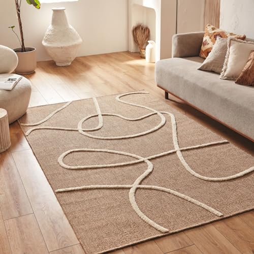Nazar Palmateppich, Natur, Jute-Look, Naturteppich für Wohnzimmer, Schlafzimmer, Flur, Boho-Teppich, Naturfarbe (9494 Weiss, 80x150 cm) von Nazar