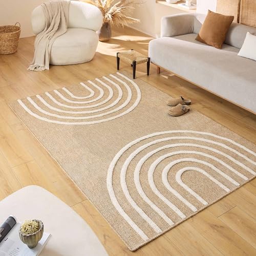 Nazar Palmateppich, Natur, Jute-Look, Naturteppich für Wohnzimmer, Schlafzimmer, Flur, Boho-Teppich, Naturfarbe (9495 Weiss, 160x230 cm) von Nazar