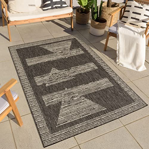 Nazar Teppich, Outdoor, Teppich, Terrasse, Outdoor, Innenbereich, Teppich, Flor, Outdoor, geometrisches Muster, Palmenteppich (200 x 200 cm, quadratisch, 1217 Anthrazit) von Nazar