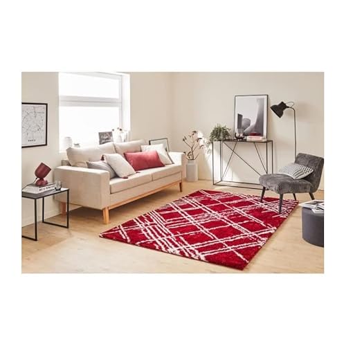 Nazar Teppich Shaggy weich Oslo 668 – Rot – 100 % Polyester – 120 x 160 cm – innen von Nazar