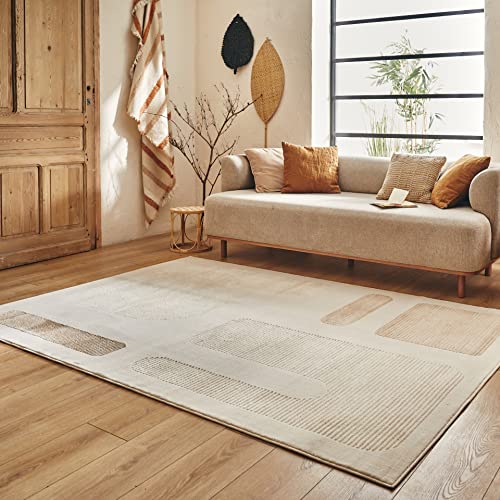 Nazar Teppich für Wohnzimmer, Schlafzimmer, weicher Teppich, Beige, Teppich, einfarbig, weich, rechteckig, geometrisches Muster, großer Teppich, weißer Teppich, Läufer (171 Creme, 80x150 cm) von Nazar