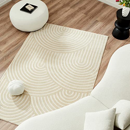 Nazar Teppich für Wohnzimmer, Schlafzimmer, weicher Teppich, beige, einfarbig, weich, rechteckig, geometrisches Muster, großer Teppich, weißer Teppich, Flurteppich (120 x 160 cm, 157 cm. Creme) von Nazar