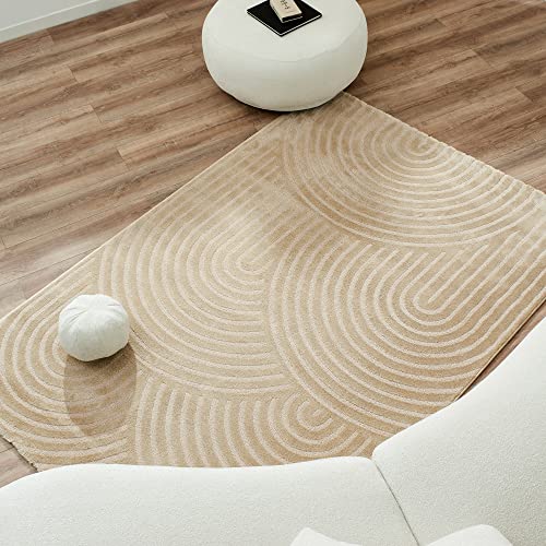 Nazar Teppich für Wohnzimmer, Schlafzimmer, weicher Teppich, beige, einfarbig, weich, rechteckig, geometrisches Muster, großer Teppich, weißer Teppich, Flurteppich (80 x 150 cm, 157 Blatt Beige) von Nazar