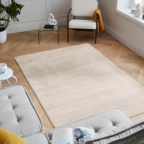 Nazar Teppich für Wohnzimmer, modern, Creme, Beige, Grau, Teppich, Schlafzimmer, weich, Reliefmotiv (1038 Creme, 80 x 300 cm) von Nazar