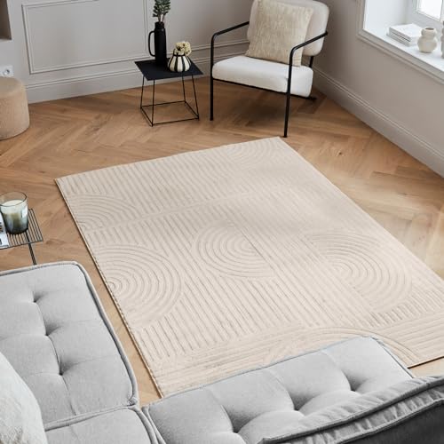 Nazar Teppich für Wohnzimmer, modern, Creme, Beige, Grau, Teppich für Schlafzimmer, weich, Reliefmotiv (1036 Creme, 80 x 300 cm) von Nazar