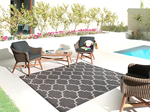 Nazar Teppich für den Außenbereich, Terrasse, Teppich für den Innen- und Außenbereich, Teppich mit kurzem Flor, Teppich für den Außenbereich, geometrisches Motiv, Palmteppich (634 Anthrazit, 120 x 160 von Nazar