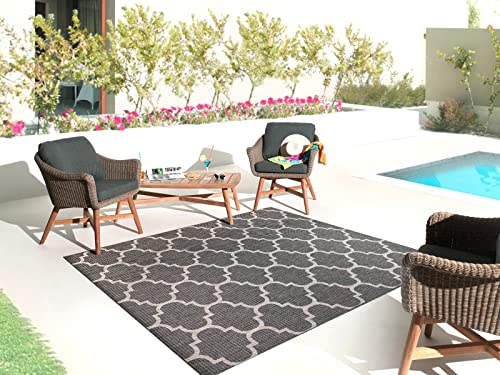 Nazar Teppich für den Außenbereich, Terrasse, Teppich für den Innen- und Außenbereich, Teppich mit kurzem Flor, Teppich für den Außenbereich, geometrisches Motiv, Palmteppich (634 Anthrazit, 160 x 230 von Nazar