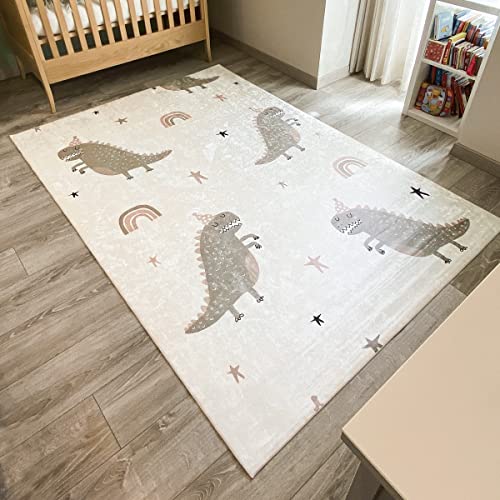 Teppich für Kinderzimmer, Babyteppich, Kinderteppich für Mädchen und Jungen, Dinosaurier, Weltkarte und Tiere (741 Grün, 120 x 160 cm) von Nazar