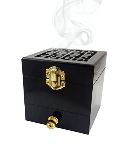 Nazareth Store Holzkohle Weihrauchbrenner Harzhalter Schwarz Naturholz Box Distiller Vessel von Nazareth Store
