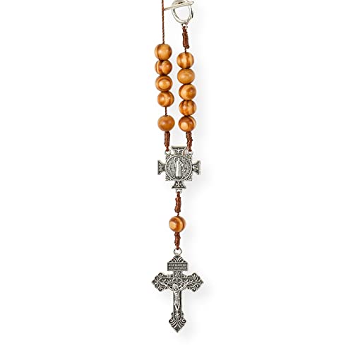 Nazareth Store St. Benedikt EIN Jahrzehnt Holz Perlen Rosenkranz Auto Rückspiegel Schutz Auto Hängende Amulett Olivenholz für Damen und Herren von Nazareth Store