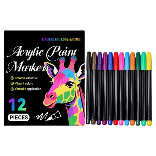 Nbbwwu Acrylmarker - Marker Für Notizen Und Kreatives Gestalten - Acryl Malstifte 12 Farben Malzeichnen für Glas Stoff Holz Leinwand Bastelbedarf Scrapbooking Erwachsene Kunstmaterial von Nbbwwu