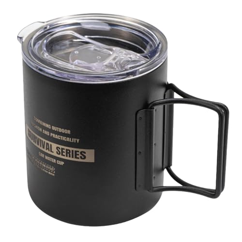 Nbbwwu Campingbecher aus Edelstahl, Kaffeebecher aus Edelstahl - Trinkbecher mit klappbarem Griff und Deckel | 320 ml tragbare Espressotasse für Zuhause, Camping, Reisen im Freien von Nbbwwu