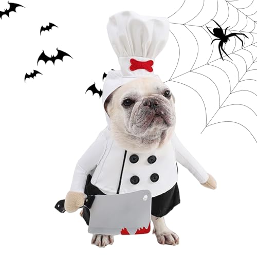 Nbbwwu Halloween-Kostüme für Hunde, lustiges Koch, Halloween-Kostüm, verstellbares , Outfits mit Kochhut, lustige, gruselige Haustierkleidung, Foto-Requisiten für Cosplay, Spaziergänge im Freien von Nbbwwu