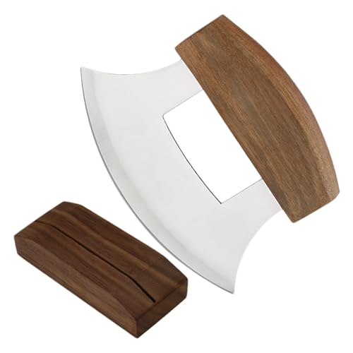 Nbbwwu Mezzaluna-Salatzerkleinerer, Mezzaluna-Schneider - Ulu Rocker Slicer Cutter - Anti-Rutsch-Griff Edelstahl Salat Gemüse Rocker Chopper Slicer Cutter mit Halter Basis für Weihnachten von Nbbwwu