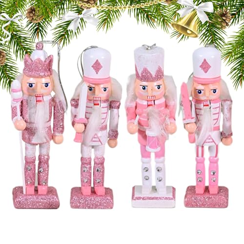 Nbbwwu Nussknacker Figuren - Vierteilige Pinkfarbene Weihnachtsnussknacker Sammelfiguren | Festliche Dekoration Sammelfiguren Deko Für Wohnzimmer Schlafzimmer Küche Party,Für Thanksgiving Halloween von Nbbwwu