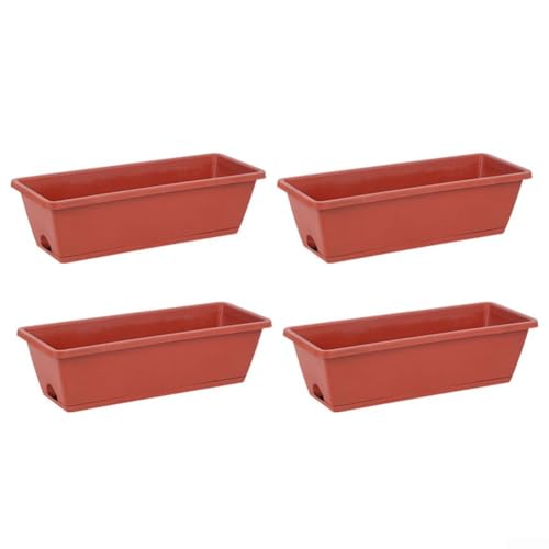 4 Stück Blumenkästen, praktisches Set mit 4 rechteckigen Kunststoff-Blumenkästen, für verschiedene Umgebungen wie Fensterbänke, Gärten und Balkone (roter Ziegelstein) von NbgrvB