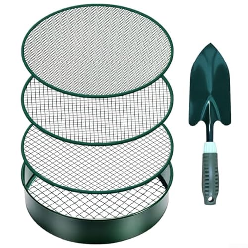 Bodensieb, Premium Edelstahl Bodensieb mit 4 Maschengrößen & Schaufel Austauschbares Mesh, Garten Pflanzsiebe mit Schaufel Erdensieb für Sand Felsen Schmutz Kompost (Siebrahmen) von NbgrvB