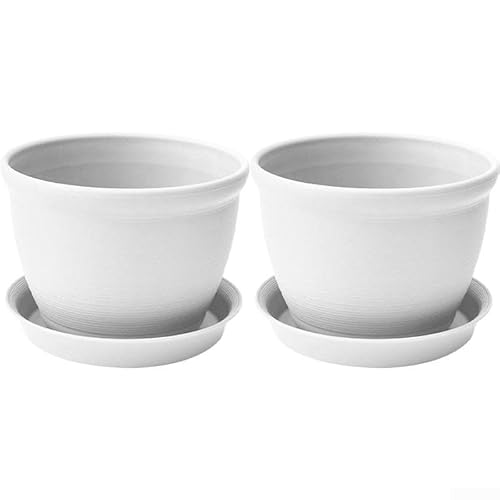 Complete Your Garden Look Set mit 2 Kunststoff-Blumentöpfen mit Drainage (weiß + Boden) von NbgrvB
