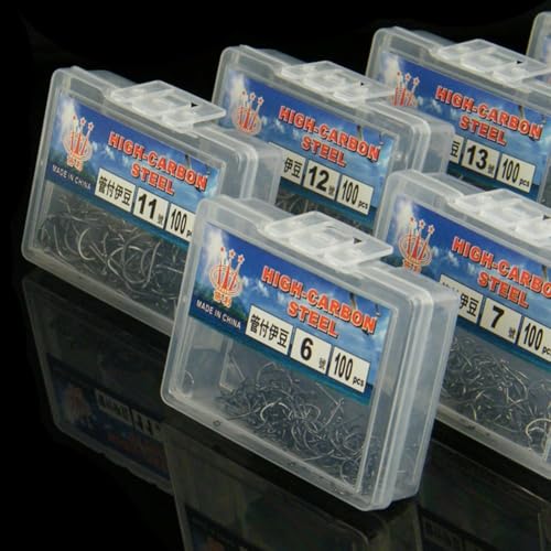 Fishing Essentials 100 Haken aus Karbonstahl mit praktischer Izu-Aufbewahrungsbox für Angler (6) von NbgrvB
