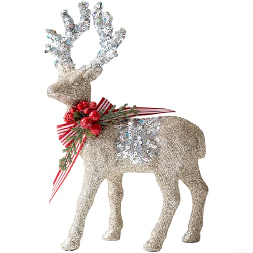 Funkelndes Glitzer-Rentier-Ornament mit Plüsch-Samt-Textur, geeignet für Urlaub für Fenster und Tischdekorationen (D) von NbgrvB
