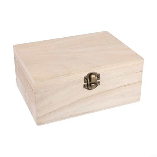 Handgefertigte Paulownia-Aufbewahrungsbox mit Metallscharnierverschluss, unlackierter Holzbehälter für Zuhause, Schmucksammlung (L) von NbgrvB