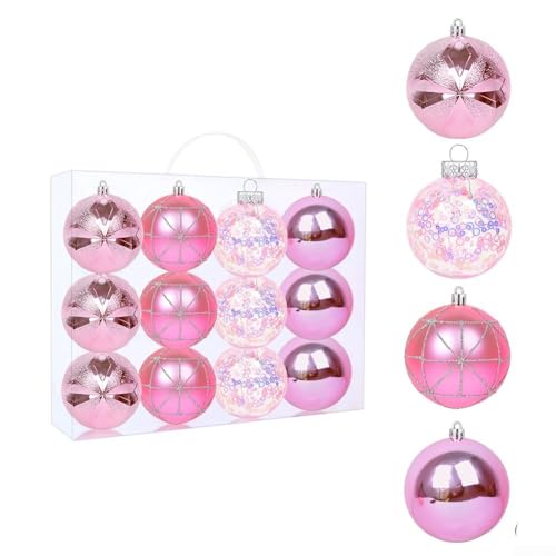 Holiday Ornament Set bestehend aus 9 Stück mit roten Glitzerkugeln und Schleifen-Dekorationen für Weihnachten für Bäume (5) von NbgrvB