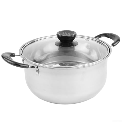 Kochtopf Edelstahl Suppentopf mit Glasdeckel für Milch Eintopf und Suppe Hitzebeständig Küchengeschirr (Zwei Griffe) von NbgrvB