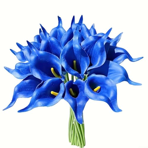 Künstliche Calla-Lilien aus PU-Kunststoff für Hochzeits- und Heimdekoration, DIY-Projekte mit flexiblen Kunststoffstielen für individuelle Arrangements (blau), 10 Stück von NbgrvB