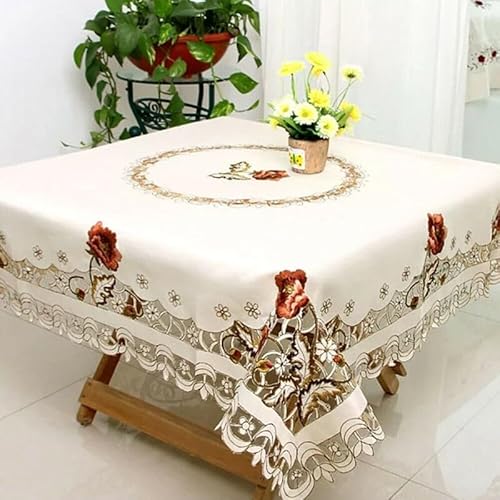 Ländliche Vintage-Tischdecke mit besticktem Spitzen-Design, perfekt für Hochzeits- und Party-Dekorationen (130 x 130 cm) von NbgrvB