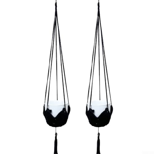 Makramee Pflanzenhänger 2er Set für Blumentöpfe, Hanfseil Design, perfekt für Haus oder Garten (Schwarzes Baumwollseil) von NbgrvB
