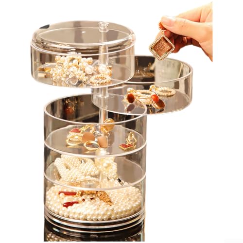 NbgrvB 360 Grad drehbare Schmuck-Aufbewahrungsbox, transparent, mehrschichtiger Organizer (F) von NbgrvB
