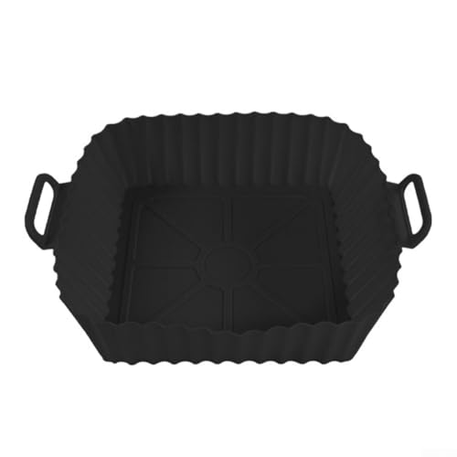 NbgrvB 4 Stück Silikon Air Fryer Quadratische Backbleche Antihaft Wiederverwendbar Hitzebeständig 21 x 18 x 3 cm (schwarz) von NbgrvB