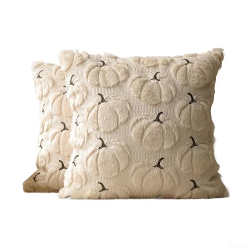 NbgrvB Weiche Plüsch-Kürbisse Herbst Kissenbezüge Herbst Plüsch Dekorative Kissenbezug Gemütliche Herbst Kissenbezüge Für Sofa Zimmer Deko (Beige) von NbgrvB