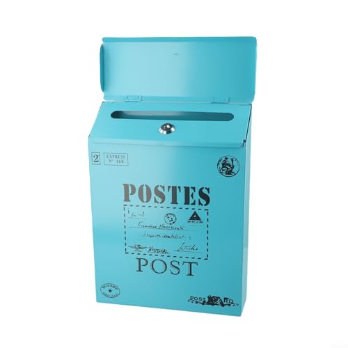 Retro-Briefkasten zur Wandmontage mit Schloss, elegantes Design für die Aufbewahrung von Post im Freien (blau) von NbgrvB