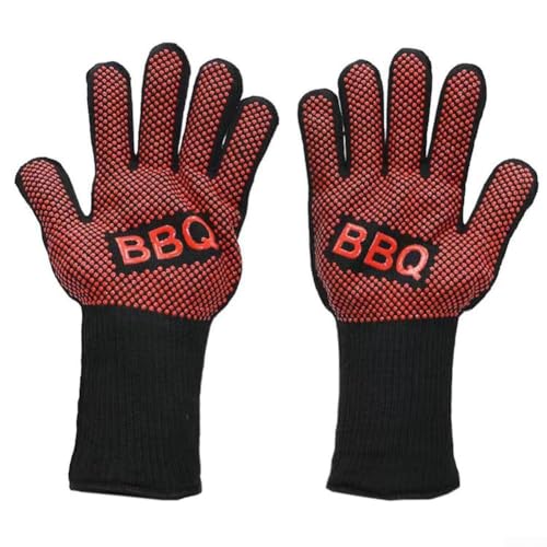 Rutschfeste Silikon-Grillhandschuhe zum Kochen, hitzebeständig mit doppelschichtigem Schutz (rot) von NbgrvB