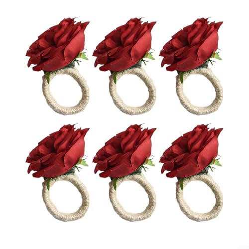Serviettenringe mit floralem Design, 6 Stück, zur Verschönerung Ihrer Tischdekoration bei Veranstaltungen (rot) von NbgrvB