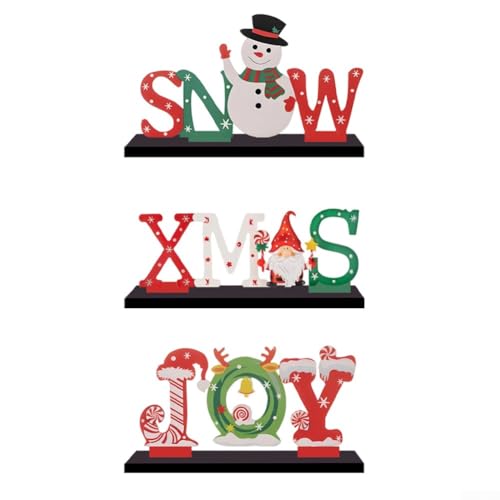 Set mit 3 Weihnachtsfiguren aus Holz für Feiertagstischdekoration oder Regalakzent mit Naturholz und stabiler Montage von NbgrvB