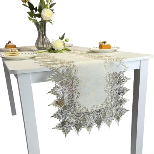 Tischläufer aus Leinen mit eleganter Stickerei für Hochzeits- und Feiertagsfeiern, passend für Esstische, Buffetschränke und Schminktische Tischläufer aus Leinen mit eleganter Stickerei für Hochzeits- und Feiertagsfeiern, passend für Esstische, Buffetschränke und Schminktische von NbgrvB