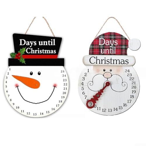 Weihnachts-Countdown-Kalender, 2er-Set mit hölzernen Weihnachtsmann-Adventsschildern zum Aufhängen für Feiertage (2) von NbgrvB