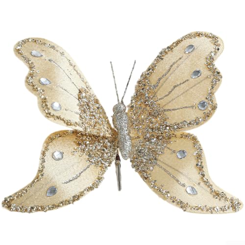 Weihnachtsbaumschmuck mit Schleife aus Stoff als hängendes Accessoire, um festliche Feiertage und saisonale Dekorszenen zu ergänzen (Gold) von NbgrvB