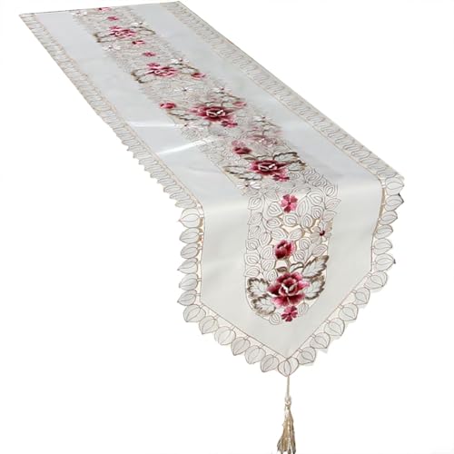 Wiederverwendbare bestickte Tischdecke mit zarter Spitze, rechteckiger Tischläufer für Party, Küche, Wohnzimmer, schmutzabweisend, waschbarer Stoff von NbgrvB