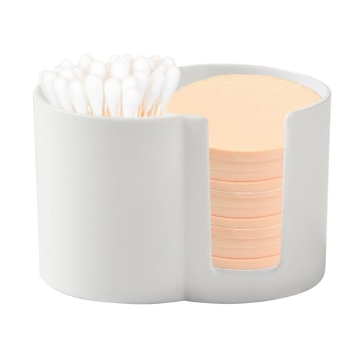 Wattebausch- und Qtip-Halter, 10 x 7 x 6,3 cm, runder Baumwollspender, Doppelloch, Zahnseidehalter, Wattepad-Spender, tragbarer Zahnseide-Pick-Halter, Zahnseidebehälter für kleine Gegenstände von Nbhuiakl