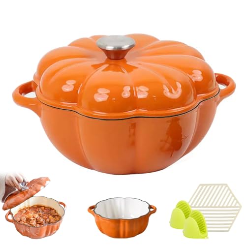 Kürbis-Dutch-Oven Mit Deckel, Gusseisen-Dutch-Oven Mit Emaille-Finish, Antihaft-Kürbis-Topf Zum Kochen (A2-1.5L) von Nbzsmlkn