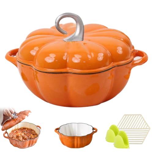 Kürbis-Dutch-Oven Mit Deckel, Gusseisen-Dutch-Oven Mit Emaille-Finish, Antihaft-Kürbis-Topf Zum Kochen (A3-1.85L) von Nbzsmlkn