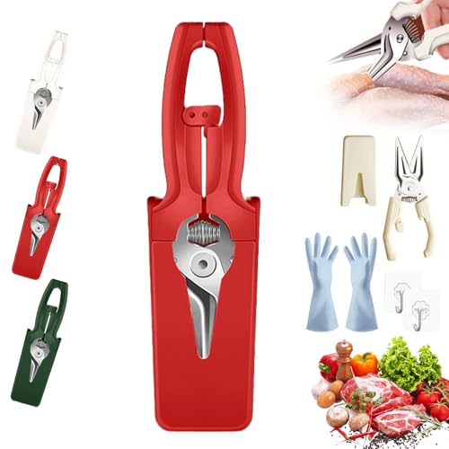 Multifunktionale, Arbeitssparende Küchens chere, Federunterstützte Küchenscher, Robuste Küchen-schere Für Lebensmittel Mit Ergonomischem Griff, Für Hähnchen, Grillgemüse (Rot) von Nbzsmlkn