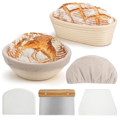 2er-Set Gärkorb zum Brotbacken, Runde und Ovale, inklusive Teigschaber, geeignet zum Brotbacken (2er-Set) von Nchdewui