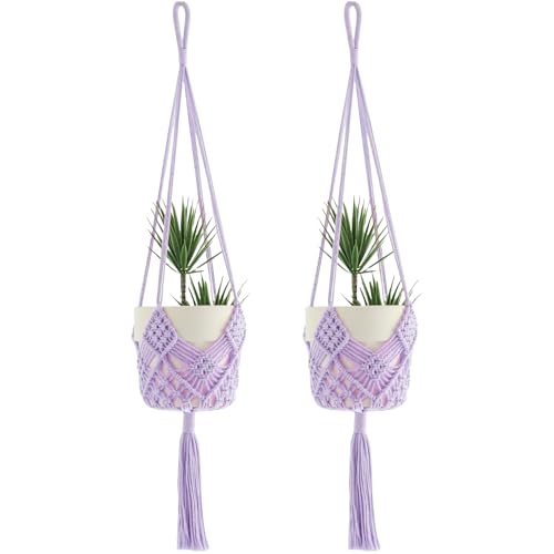 Nchdewui 2er Set Makramee Blumenampel, Boho Deko Baumwollseil Hängeampel Blumentopf Pflanzen Halter Aufhänger für Innen Außen Decken Balkone Wanddekoration (Lila) von Nchdewui