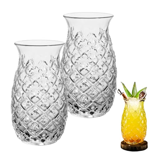 Nchdewui Cocktail Glas im Ananas Design 480 ml Party Trinkglas klar mit Relief - Longdrink Partygläser Pineapple Tiki Cocktailbecher Wasser Saft Trink Glas spülmaschinengeeignet (2er Set) von Nchdewui
