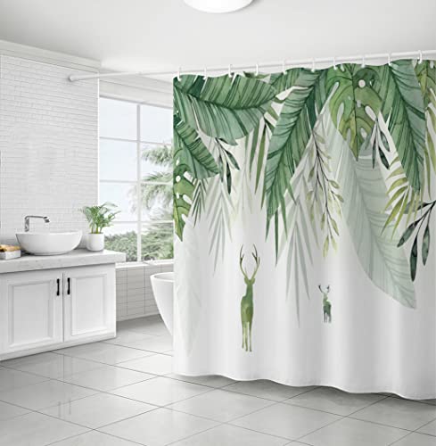 Nchdewui Duschvorhang 120x200 cm Wasserdicht Waschbar Badvorhang, Grün Blätter Blumen Waschbar Polyester Badevorhänge mit 12 Duschvorhängeringen für Badezimmer, Badewanne von Nchdewui