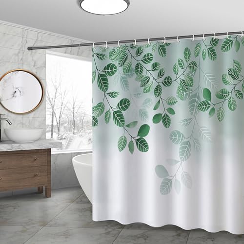 Nchdewui Duschvorhang 120x200 cm Wasserdicht Waschbar Badvorhang, Grün Blätter Blumen Waschbar Polyester Badevorhänge mit 12 Duschvorhängeringen für Badezimmer, Badewanne von Nchdewui